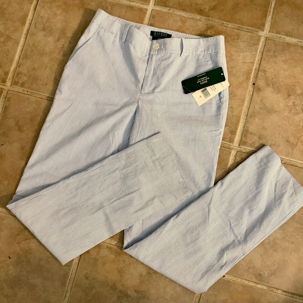 NWT Lauren by Ralph Lauren Edita Slim Leg Pinstripe Pants